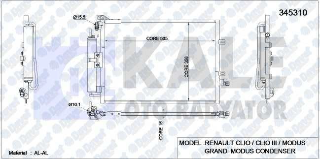 KALE 345310 Klima Radyatoru (Kurutucu Ile) Clio Iii-Modus / Grand Modus 05> 1.5 Dci (545x358x16) (Mek) (Al/Al) (Kurutucu Ile)  ####